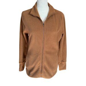 Get After It camel long sleeve collared stretchy zip up fleece jacket sweatshirt